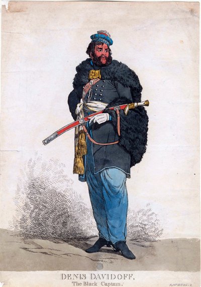 "Denis Davydov (Davidoff) (1784-1839) の肖像" 匿名のエングレーヴィング 1813 Dim 32,7x23 cm プライベート・コレクション 作： Anonymous Anonymous