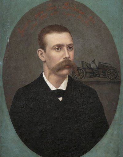"フランスのレーシングドライバー、アンリ・フルニエ（1871-1919）の肖像" 匿名の絵画 1901年 個人蔵 作： Anonymous Anonymous