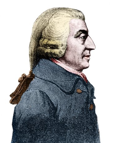 スコットランドの哲学者・経済学者であるアダム・スミス（1723～1790）の肖像。 作： Anonymous Anonymous