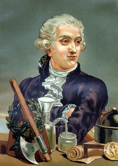 Antoine Laurent de Lavoisier (1743 - 1794), フランスの化学者の肖像。Louis Figuierの "La Ciencia y sus Hombres "の後に描かれている。1881年バルセロナ。 作： Anonymous Anonymous