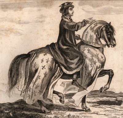 フランス王シャルル4世（1294-1328）の肖像。1859年の「Le Monde」に掲載された版画。M. E. de Lostalot-Bachoue (Lostalot Bachoue)による「最も遠い時代から現代までの全民族の歴史」。個人蔵。 作： Anonymous Anonymous