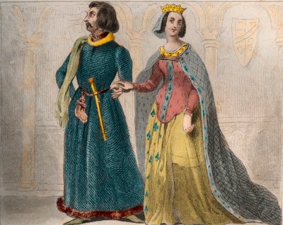フランス王妃シャルロット・ド・サヴォア（1441-1483）の肖像と、慎重派として知られるフランス王ルイ11世（1423-1483）。1859年に出版された「Le Monde」に掲載された版画。M. E. de Lostalot-Bachoueによる「最も遠い時代から現代までの全民族の歴史」に掲載された1859年の版画。 作： Anonymous Anonymous
