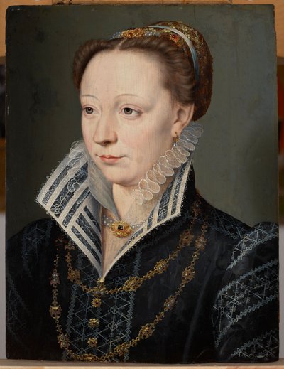 Retzin herttuattaren Claude Catherine de Clermont-Tonnerren muotokuva (1543–1603), n. 1571 (öljy paneelille) 作： Anonymous Anonymous
