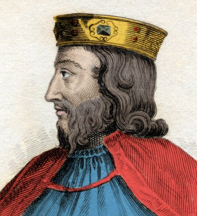 フランク王国の王クローヴィス1世（466-511）の肖像。19世紀のエングレービングミラネーゼ 作： Anonymous Anonymous