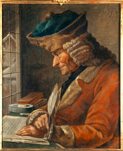 フランソワ・マリー・アルエ・ヴォルテール（1694-1778）の肖像 18世紀の仕事場での絵画薄暗い。0.43 x 0.35 m Paris, musee Carnavalet - 書斎のフランソワ・マリー・アロエ・ヴォルテール（1694-1778）の肖像。18世紀の絵画。0.43 x 0.35 m 作： Anonymous Anonymous
