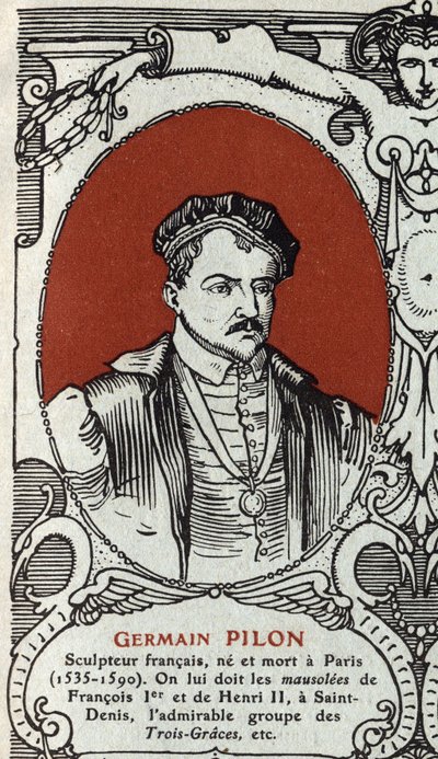 フランスの彫刻家ジェルマン・ピロン（1535-1590）の肖像。1914年のエングレーヴィング。個人蔵。 作： Anonymous Anonymous