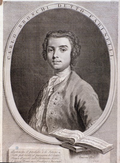 イタリアのカストラート、カルロ・ブロスキ（ファリネッリ）の肖像（エングレーヴィング、1735年 作： Anonymous Anonymous