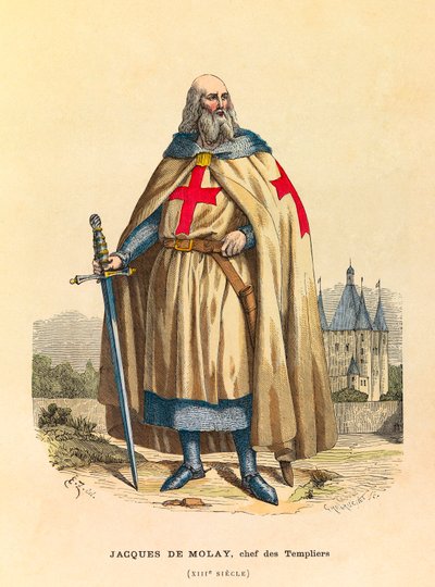 13世紀にテンプル騎士団の大師範を務めたジャック・ド・モレイ（1244-1314）の肖像（エングレーヴィング） - 個人蔵 作： Anonymous Anonymous