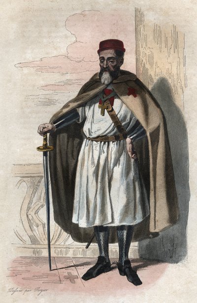 テンプル騎士団の大師範、ジャック・オブ・モレイ（Jacques de Molay）（Molai）（1243-1314）の肖像。エドモン・メネシェ（Edmond Mennechet）の「Le Plutarque Français」からの挿絵。 作： Anonymous Anonymous