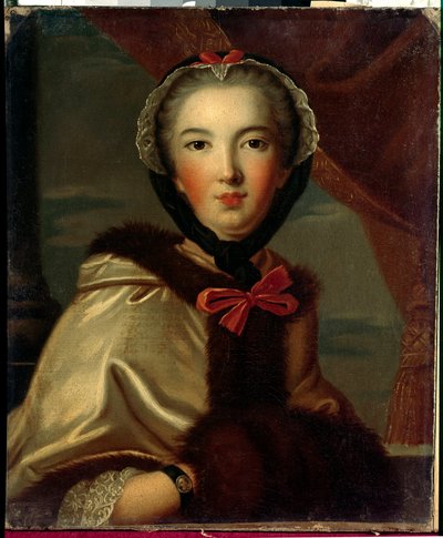 オルレアン公爵夫人マドモアゼル・ド・コンティ（Louise Henriette de Bourbon Conti）の肖像（1752年～1759年） 18世紀の匿名の絵画。薄暗い。0.7x0.6 m Versailles, musee du chateau. 作： Anonymous Anonymous