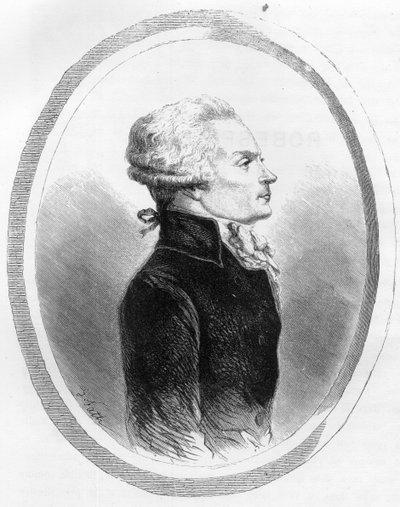 ロベスピエール（1758-1794）の政治家によるマクシミリアンの肖像 - デュプレ・ド・ラ・マヘリーの「赤い本-フランスにおけるエシャフォーの歴史」に掲載された1863年のエングレーヴィング。個人蔵。 作： Anonymous Anonymous