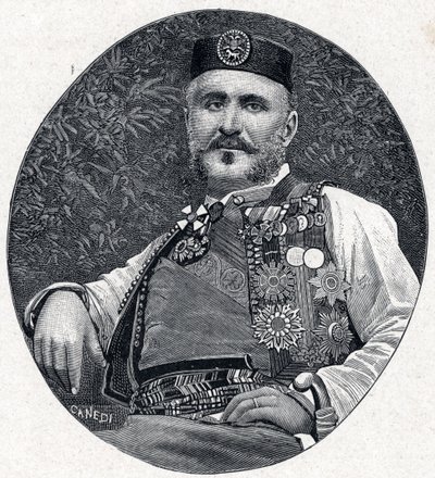 モンテネグロとベルダの王子、モンテネグロのニコラ1世（Nikola I Petrovic-Njegos）(Petrovic Njegos)(1841-1921)の肖像。Louis-Eugene (Louis Eugene) Louvetによる「Les Missions Catholiques au XIXeme Siecle」に掲載されたエングレーヴィング。個人蔵。 作： Anonymous Anonymous