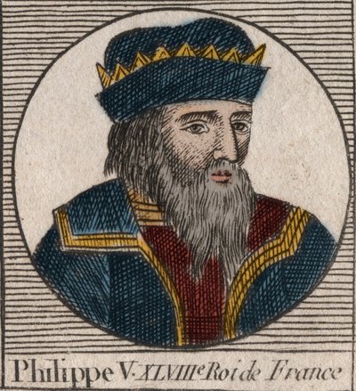 フランス王フィリップ5世（1294年～1322年）の肖像 - フィリップ5世（1294年～1322年）「語らい」 - シャルル・コンスタント・ル・テリエ1821年の「フランス史に関する教本」からの刻印 作： Anonymous Anonymous