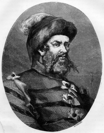 Philippe Guillery (Guilleri) (1566-1608) の肖像 - フランスの山賊、Leon Baillyによる1863年のエングレーヴィング、Dupray de La Maherieの「Le Livre Rouge - Histoire De L