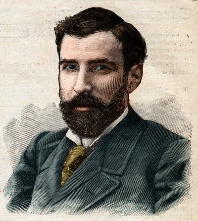 Pietro Paolo Savorgnan di Brazza または Pierre Paul Francois Camille Savorgnan de Brazza in French (1852-1905) フランス領コンゴの総督の肖像。"Le Petro Parisien "に掲載されたエングレーヴィング 作： Anonymous Anonymous