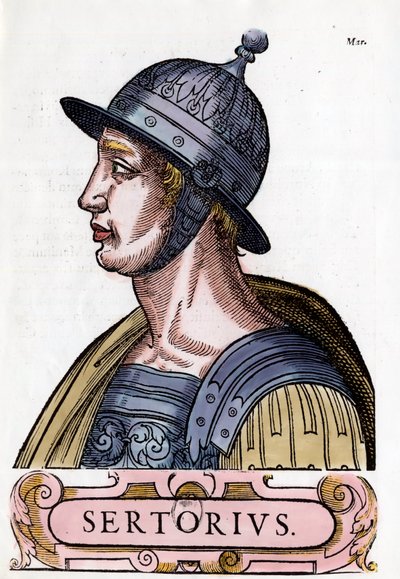 ローマ帝国の将軍、クイントゥス・セルトリウス（前123-72）の肖像。エングレーヴィング。個人蔵。 作： Anonymous Anonymous