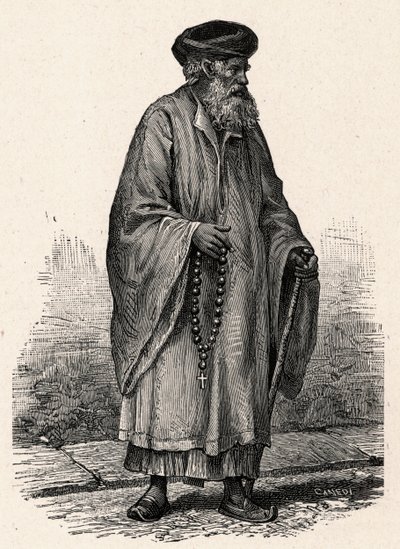 エジプト・ジフテ出身のカトリック・コプト教徒の肖像。Louis-Eugene (Louis Eugene) Louvetによる「Les Missions Catholiques au XIXeme Siecle」に掲載された版画。 作： Anonymous Anonymous