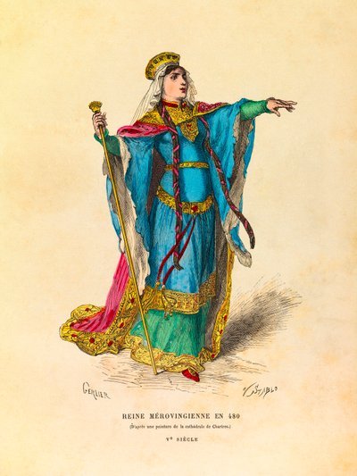 西暦480年のメロヴィング朝の女王の肖像、彫刻 - 個人蔵 作： Anonymous Anonymous