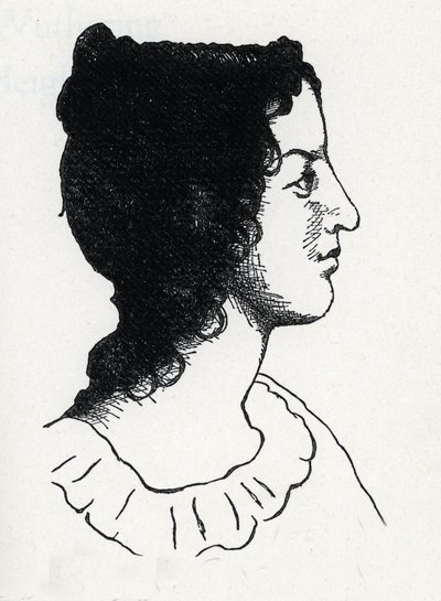 イギリスの作家エミリー・ブロンテ（1818-1848）の肖像（「ユールヴェントの家」からの版画）。 作： Anonymous Anonymous