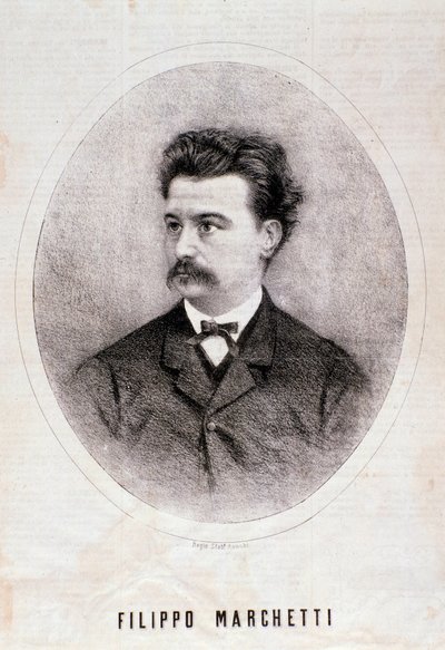 イタリアの作曲家フィリッポ・マルケッティ（1831-1902）の肖像 エングレーヴィング。19世紀ミラノの個人コレクション 作： Anonymous Anonymous