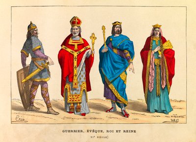 6世紀の戦士、イヴェーク、王、王妃の肖像と衣装、エングレーヴィング - 個人蔵 作： Anonymous Anonymous
