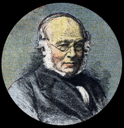 郵便の歴史1839年の郵便改革の発端となったSir Rowland Hill（1795-1879）の肖像。1920年4月15日の "Le petit journal "の詳細。個人コレクション 作： Anonymous Anonymous