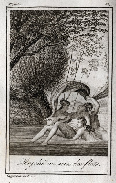 波の中のプシュケ。Charles Albert Demoustier（1760-1801）の「Lettres a Emilie sur la mythologie」（1819年）に掲載された版画。個人蔵。 作： Anonymous Anonymous