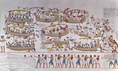 ラムセス3世のアルメエスと海の民とのナイル・デルタの戦いの表現」 エジプト、メディネト・ハボウの葬祭神殿のレリーフより 作： Anonymous Anonymous