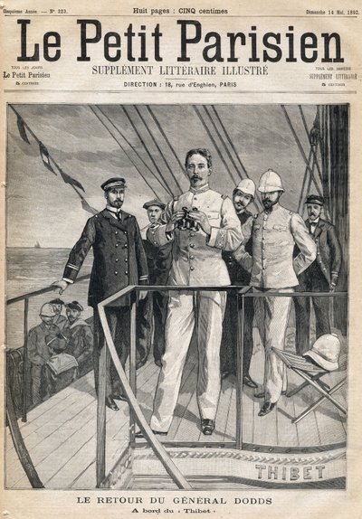 アルフレッド・ドッズ将軍(1842-1922)のダホメット遠征からの帰還（ティベット号1893年5月14日の新聞「Le Petit Parisien」に掲載されたもの。 作： Anonymous Anonymous