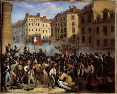 1830年の革命-「憲章か死か」（7月28日の戦い、おそらくサン・アントワーヌ通り）-「1830年のジュライダースのエピソード」。1830年の革命匿名の絵画 作： Anonymous Anonymous