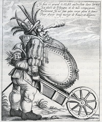 三十年戦争時の帝国軍総司令官マティアス・ガラス（1584-1647）に対する風刺で、1636年に引退した後のもの。17世紀のエングレーヴィング。個人蔵。 作： Anonymous Anonymous