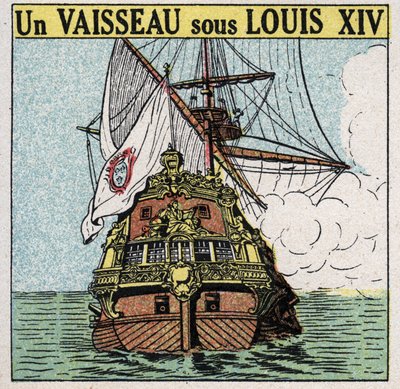 船と船：ルイ14世（1638-1715）時代の一隻の船。1925年の匿名のイラスト。個人蔵。 作： Anonymous Anonymous