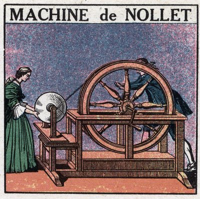 静的機械：1740年に発明されたジャン・アントワーヌ・ノレ（Jean-Antoine）（1700-1770）アベの機械。1925年の匿名のイラスト。個人蔵。 作： Anonymous Anonymous
