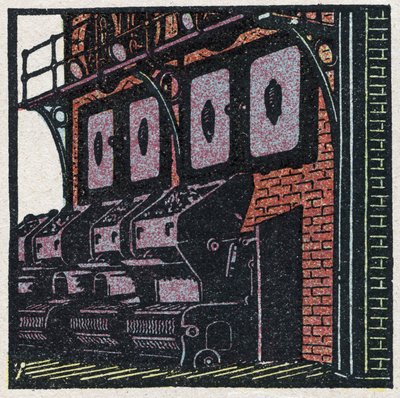 蒸気発生器：ボイラーのバッテリー。1925年の匿名のイラスト。個人蔵。 作： Anonymous Anonymous