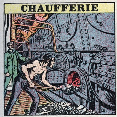 蒸気発生器：ボイラー室。1925年の匿名のイラスト。個人蔵。 作： Anonymous Anonymous