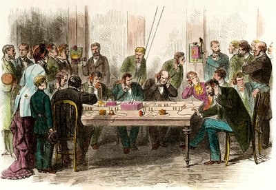 1879年6月09日、パリのサン・ラザール駅（Saint-Lazare）の待合室でのテレフォニー体験。19世紀のエングレーヴィング 個人蔵 作： Anonymous Anonymous