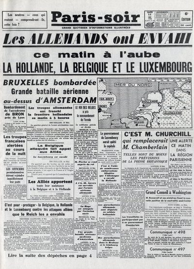 The Battle of Belgium or Belgian Campaign - 18-day Campaign - 第二次世界大戦中のドイツ軍によるベルギー侵攻 - PARIS EVIOR of 11-05-1940 - GERMANS INVASED HOLLAND, BELGIUM AND LUXEMBOURG - ベルギーの戦い。 作： Anonymous Anonymous