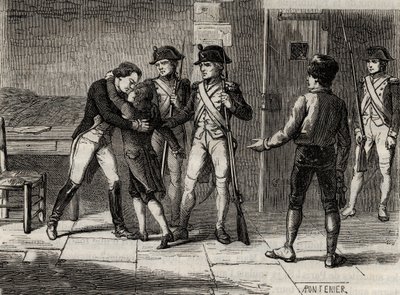 1793年、サン・ジャン要塞（マルセイユ）でのモンパンシエ公爵（アントワーヌ・ドルレアン）とボージョレ公爵（ルイ・シャルル・ドルレアン） - アルフォンス・ド・ラマルティーヌ（1790-1869）の「ジロンダンの歴史」に掲載されたエングレーヴィング 1865-1866 - 個人蔵 作： Anonymous Anonymous