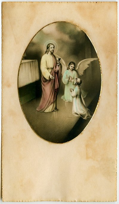 聖体、聖餐式、祭壇の秘跡：イエスの前にいる子供（彫刻 作： Anonymous Anonymous