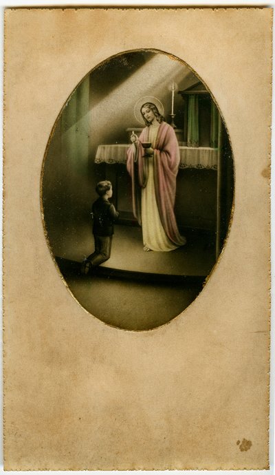 聖体、聖餐式、祭壇の秘跡：イエスの前にいる子供（彫刻 作： Anonymous Anonymous