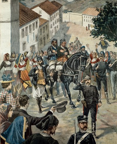 サルデーニャ警察に捕らえられたイタリアの盗賊モロとウナーノ（版画 作： Anonymous Anonymous