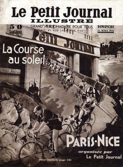 小さな新聞社が企画したパリ・ニースの自転車レース。1935年3月31日の "The Little Illustrous Journal "の表紙。個人蔵 作： Anonymous Anonymous