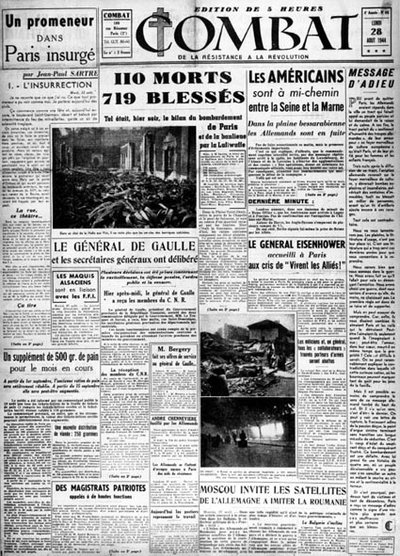 首都を解放するためのパリの反乱 - 1944年8月28日の「コンバット」の見出し、 coll.MDJベルナール 作： Anonymous Anonymous