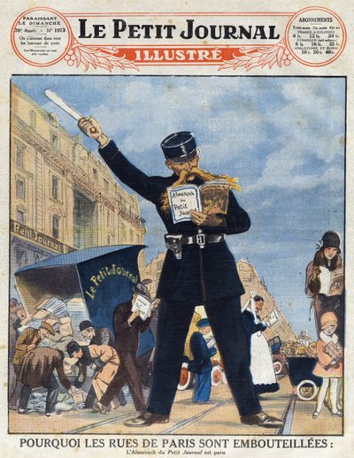 パリの人々は、配送トラックと警察官を利用して、"Le petit journal illustré "の代わりに、"Alpha "を読んでいました。 作： Anonymous Anonymous