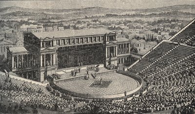 ディオニュソスの劇場（ギリシャ、アテネ、アクロポリス） - 1890年に再現されたディオニュソスの劇場 - 古代ギリシャのアテネにある。- 1890年の彫刻 作： Anonymous Anonymous