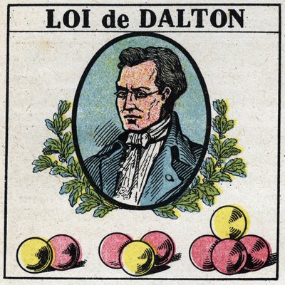 原子のこと。ジョン・ドルトンの法則（1766-1844）。1925年の匿名のイラスト。個人蔵。 作： Anonymous Anonymous