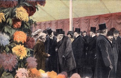 クリサンテーム・パーティー：クリサンテームの公式展示会。エングレーヴィング。1910年11月20日の新聞 "Le petit parisien "に掲載されたもの。個人蔵。 作： Anonymous Anonymous