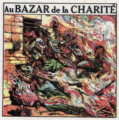 撮影監督：1897年にパリで発生した "Bazar de la Charite "の映画館の火災では、100人以上の死者が出ました。1925年の匿名のイラスト。個人蔵。 作： Anonymous Anonymous