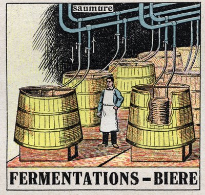 冷たい産業：ビールを製造するためのムート発酵を行う。1925年の匿名のイラスト。個人蔵。 作： Anonymous Anonymous