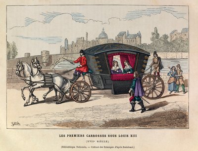 17世紀、ルイ13世の治世下における最初の馬車 - 初期のフランス製馬車、ルイ13世の治世下 17世紀 - 個人蔵 作： Anonymous Anonymous